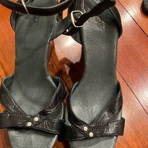 UGG Black Leather Strappy Block Heel Sandals